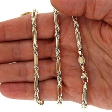 14K Solid Yellow Gold 4mm Milano Figaro Rope Chain Necklace 20"-26"