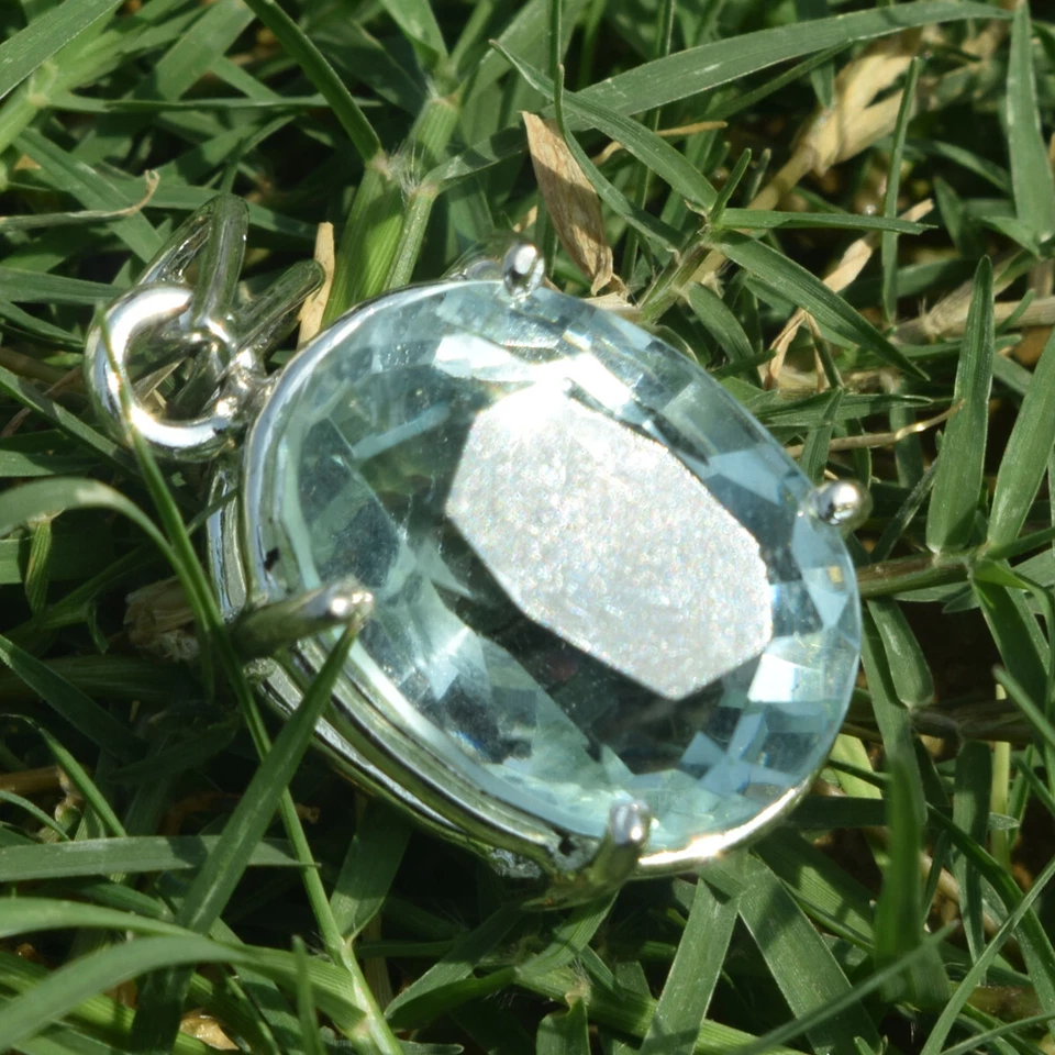 Colgante de plata de ley 925 con piedras preciosas de aguamarina azul corte ovalado AAA de 55 quilates para regalo Foto 2 de 4