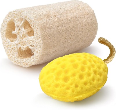 Serenelife Loofah and Sponge - Exfoliating Scrubber for Body Care in Yellow 
