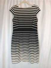 LOFT Petites Size 8P Black And White Stripe Sheath Mini Dress Boat Neck Stretch