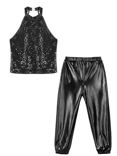 Kids Girls Outfit Hip-hop Tracksuits Elastic Waistband Dance Set Dancewear Tops - Picture 11 of 44
