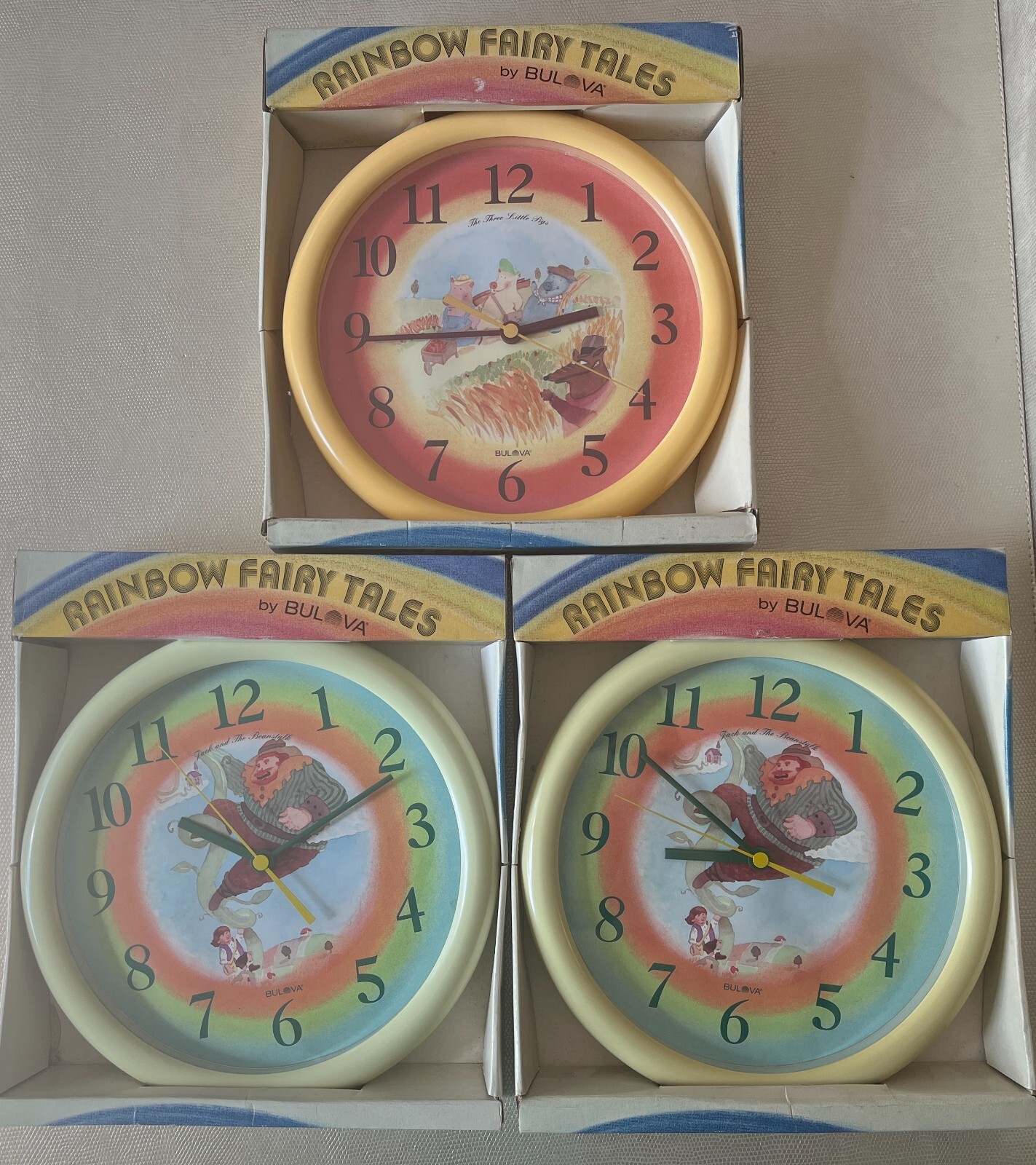 3 NEW Vintage Bulova Rainbow Fairy Tales Wall Clock Jack Bea