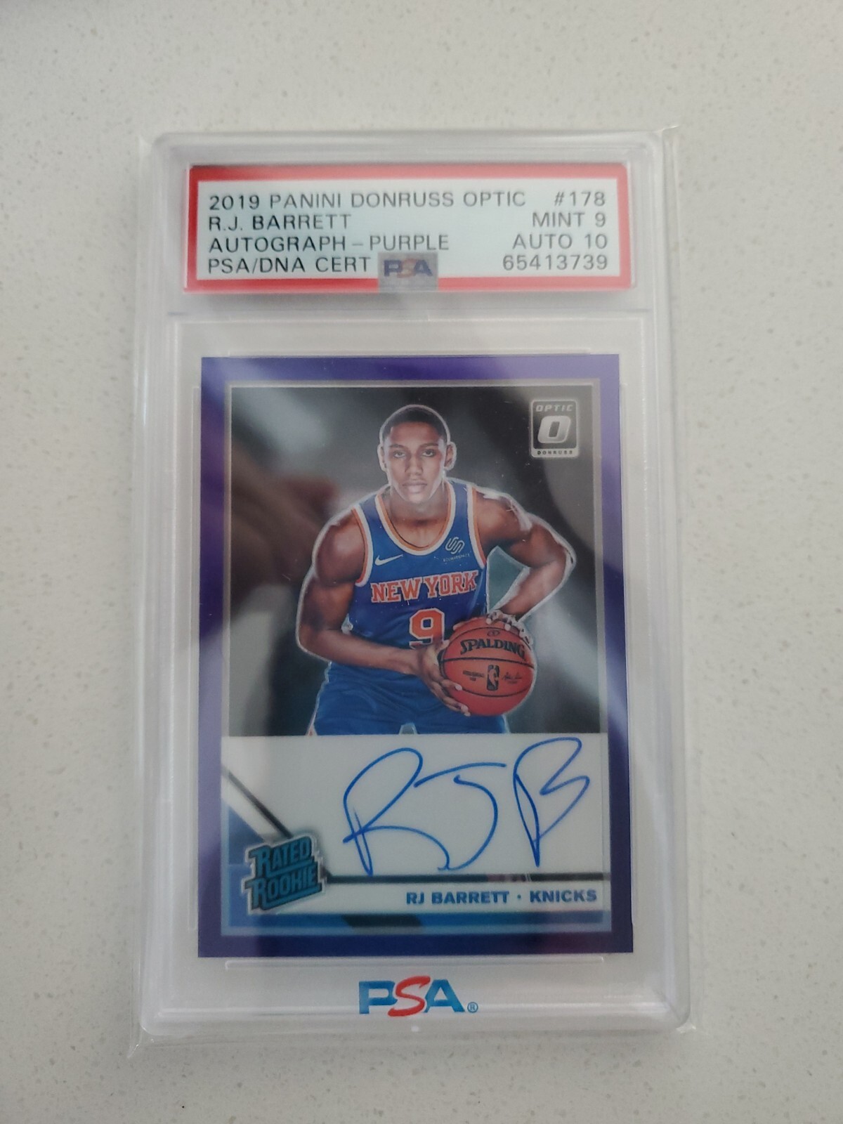 RJ Barrett 2019-20 Panini Donruss Optic Purple Rated Rookie Autograph #178 PSA 9