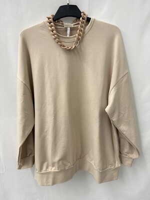 IMPERIAL Womens Hoodie Sweatshirt Pullover Ladies Jumper Beige With Chain NEW Size L