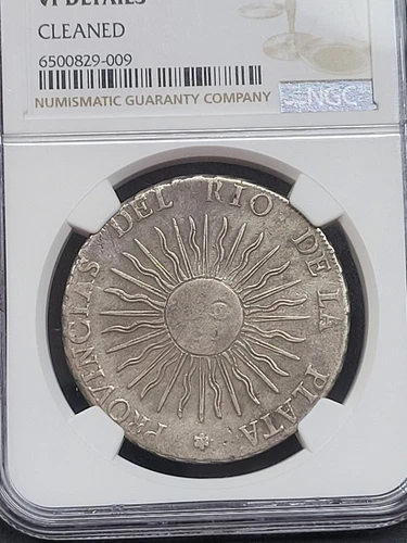 1815 Argentina 8 REALES Sun Coin 8R- Certified NGC Vf Details - Rare!
