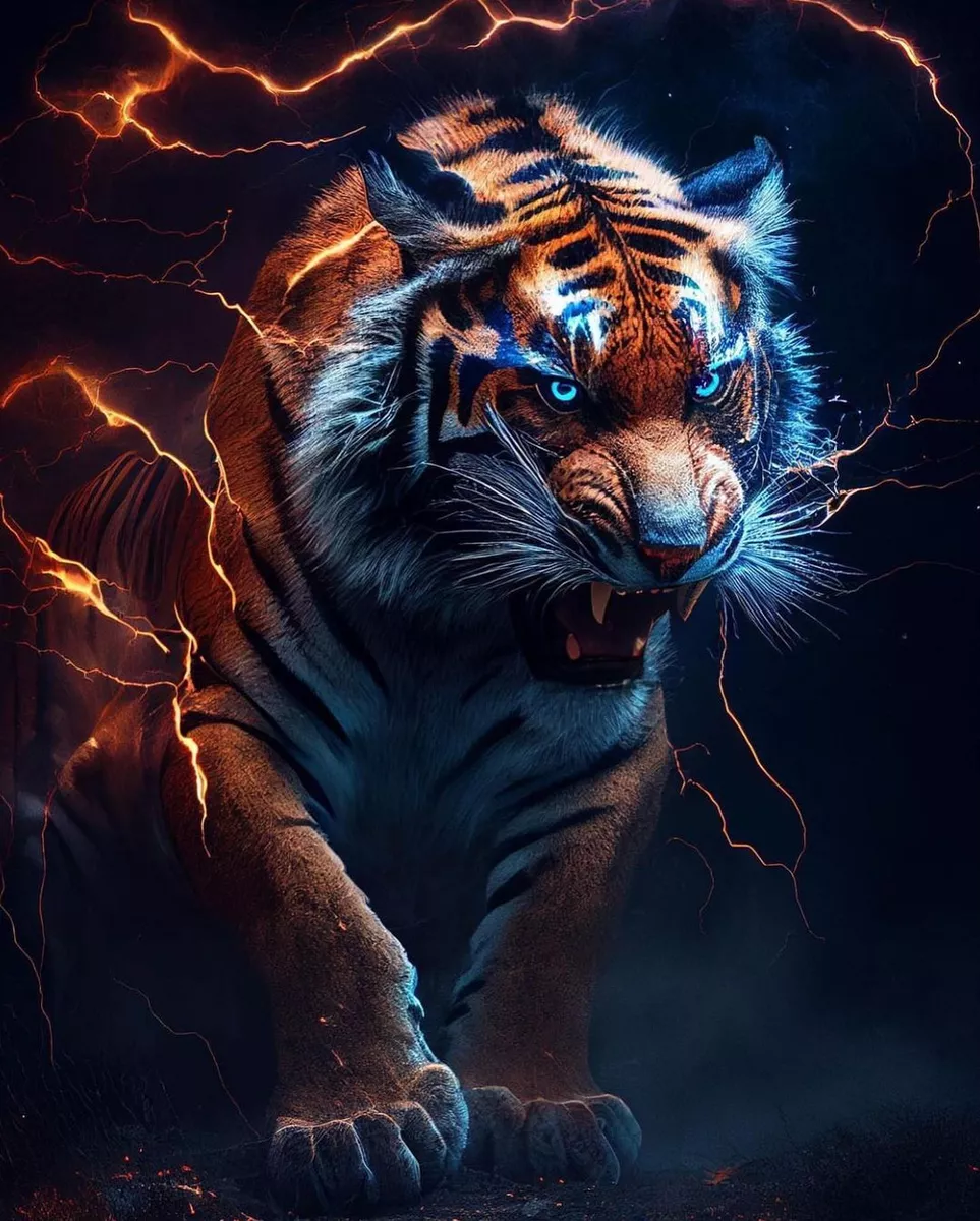 3D Tiger, angry, charged, cool, electric, tiger, HD phone wallpaper