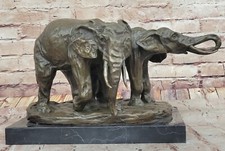 Bronze Sculpture of Two African Elephants Walking by Milo Wildlife Deco Artwork
