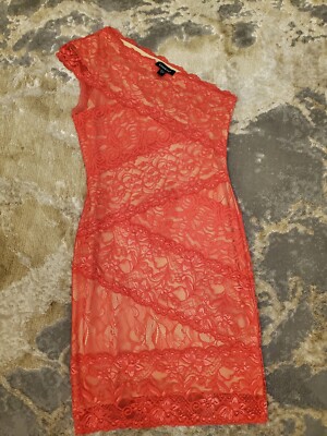 coral lace bodycon dress BEBE One Shoulder Size Small Maxi dress