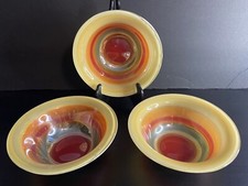 Set Of 3 Art Glass Hand Painted Rainbow Irridescent Swirl Bowls