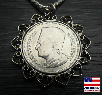 Vintage Sterlingsilber Marokko 1960 Dirham Münze Anhänger Seil Halskette 24 Zoll