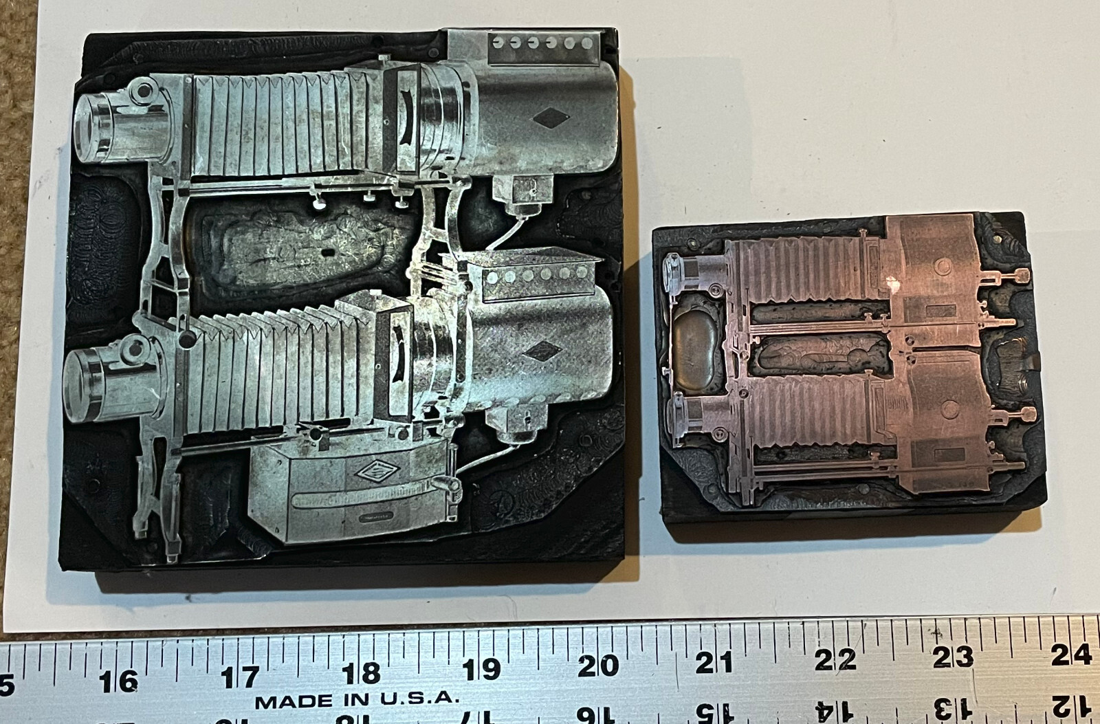 Vintage Bi-Unial Magic Lantern Printing Plate Blocks - Lot of 2