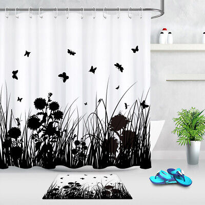 Spring Daisy Flowers Erfly Black, Black And White Shower Curtain Set