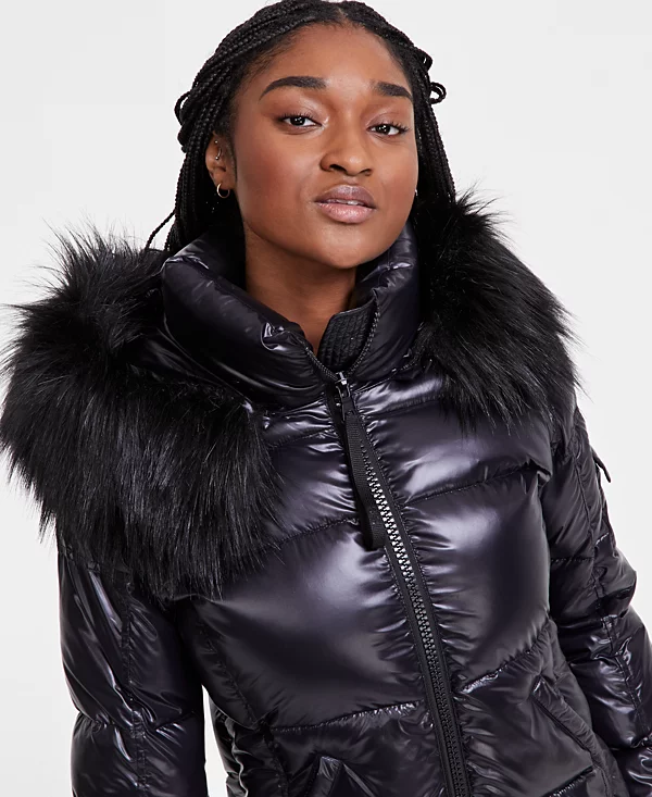 $320 S13 Women's Hooded Allie Faux-Fur-Trim Hooded Puffer Coat