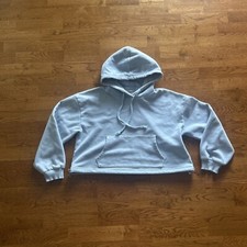 American Eagle Sweatshirt Ahh-Mazingly Soft Cropped Hoodie Light Blue Cinch M