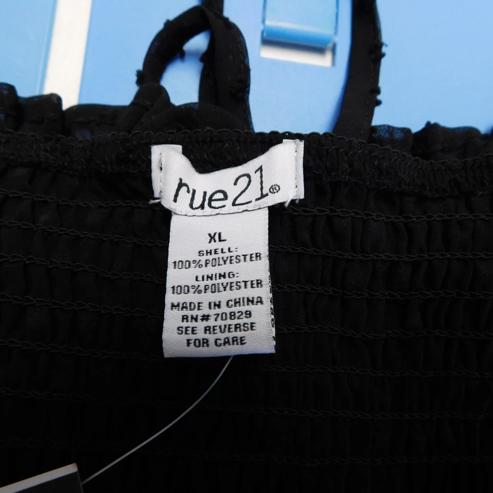 Top Rue 21 Recortado Lunares Manga Abullonada Acanalado Gasa Corbata Frontal XL, Negro #180 Foto 4 de 4