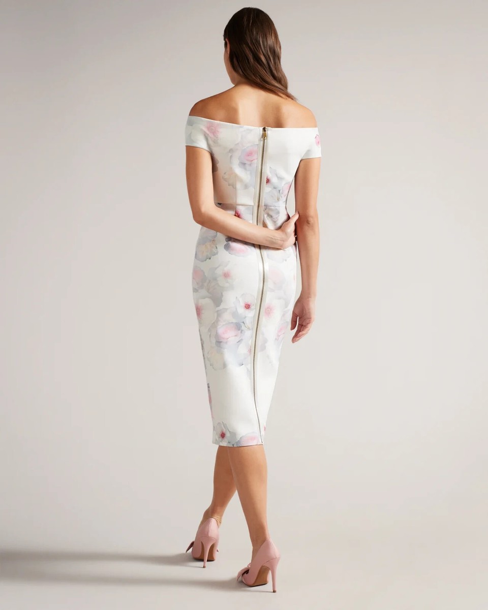 Ted Baker London Lovez Floral Print Bardot Dress Sz 6 TB
