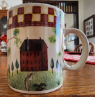 Country Home Mugs (pair) 8 oz. Stoneware Barn Thomson Pottery White Red Green ! — photo 9