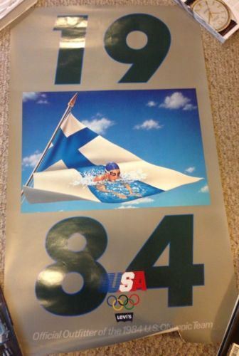 Vintage Levi's Strauss 1984 Olympics Poster Finland Swimmer 37 x 22