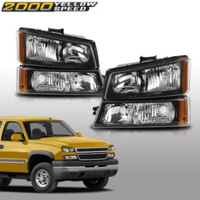 Clear/Black Amber Signal Headlights Headlamps Fit For 2003-2006 Chevy Silverado