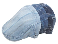 Men Classic Denim Striped Gatsby Golf Peaked Cap Ivy Trucker Flat Duckbill Hat