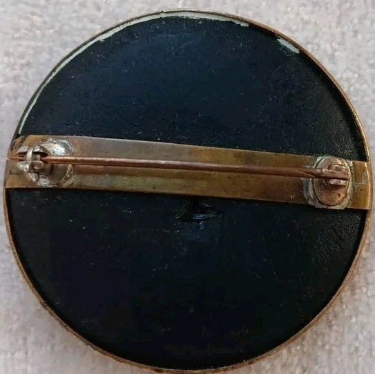 Antique NETSUKE Manju Japan Japanese Samurai & War Fan Brooch 10K RGP Jet Glass - Image 4 of 4