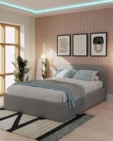 Side Lift Ottoman Double Bed Frame Storage Box Blanket Unit Bedroom Grey Hopsack