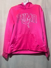 Puma Girls SZ M Hot Pink Athletic Silver Logo Hoodie Pullover A87