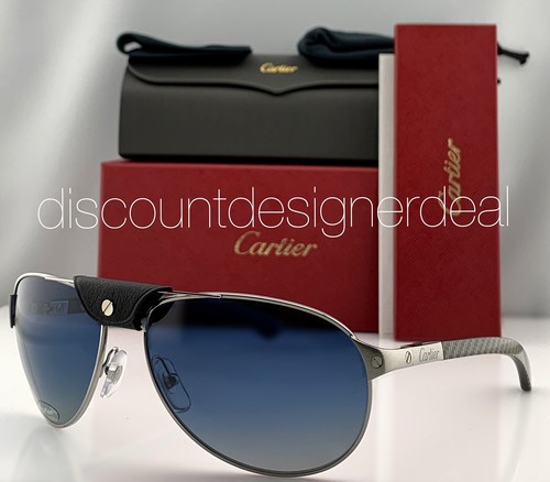 Occhiali DA SOLE CARTIER SANTOS ARGENTO Carbone Legno Blu Rosso Grigio  Gradient Lens CT0088S 002 61 | eBay