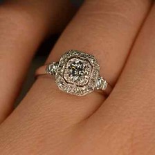 Art Deco Style Round Cut Lab Created Diamond 14K White Gold FN Engagement Ring