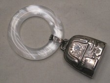 vintage personalized SB Sterling Silver mother of pearl baby ring rattle teether