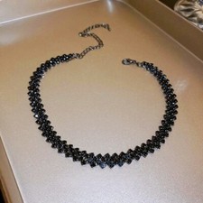 Choker Black Necklace Crystal Rhinestone 3 Row Diamante Shine Sparkly Party Gift
