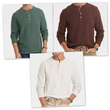 Long Sleeve Textured 4 Button HENLEY Shirts Goodfellow Tan / Brown / Green