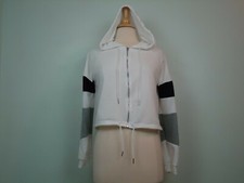 Women s Full Zip Crop Hoodie Cotton Blend Striped Sleeve Size M