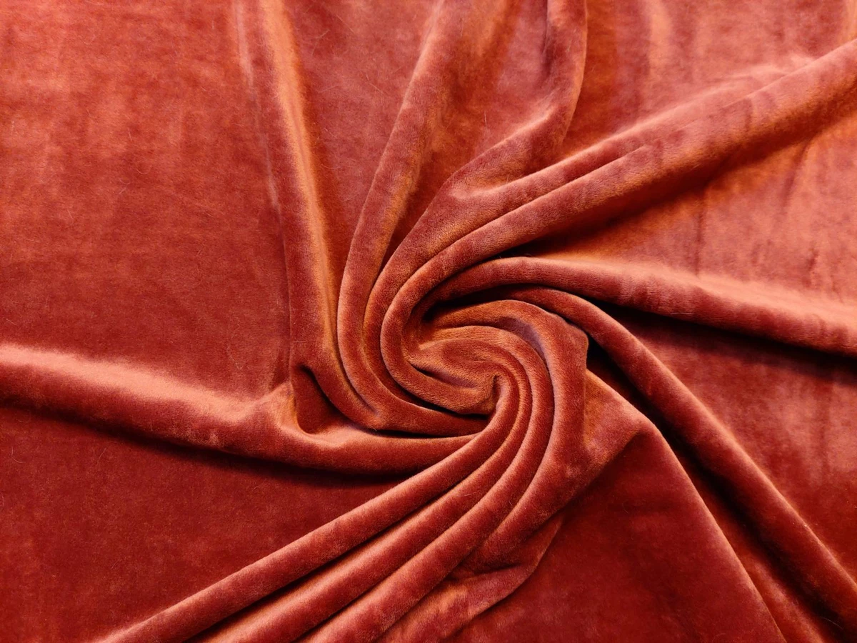 Luxury Stretchy SOFT Velvet Velour Fabric Material - RUST