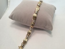 Lady 14k Yellow Solid REAL 2 Tone Gold XO Hearts Kisses Bracelet 7 1/2''  17gr