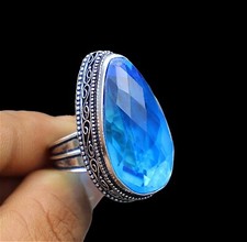 London Blue Topaz Ring 925 Sterling Silver Ring Gemstone Ring Women's Ring