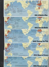 MAPS Set of 5 from World War 2 US Mint Sheets. (NO STAMPS- only the maps as show