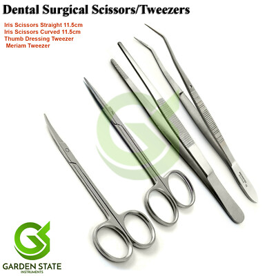 Dental Surgical Thumb Dressing Tissue Cotton Pick Tweezers Iris Scissors Set