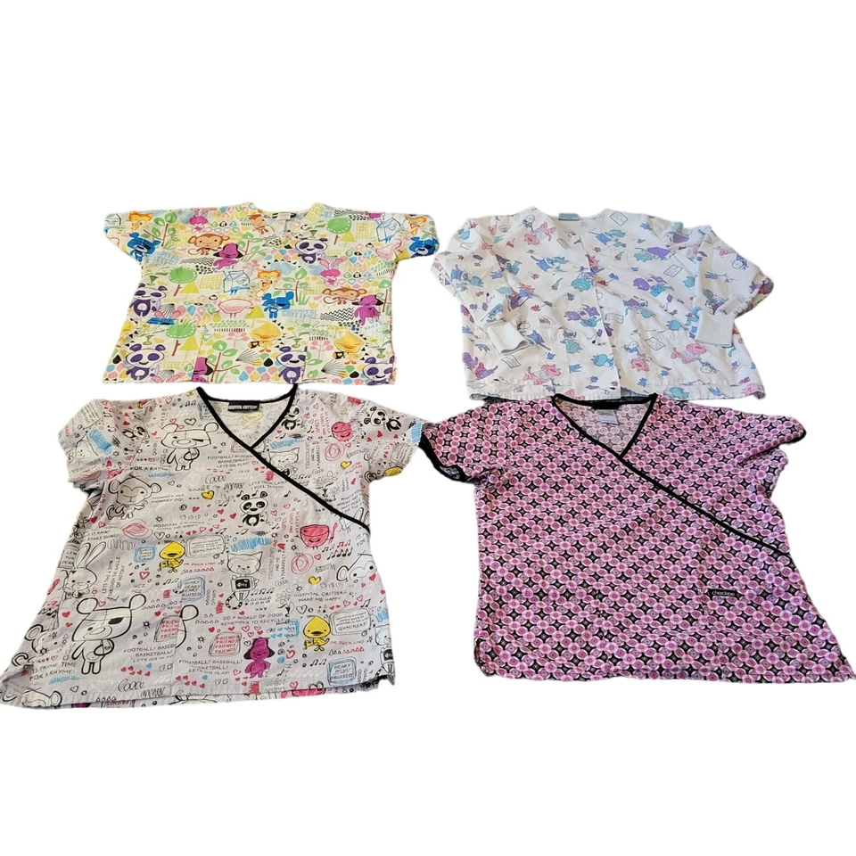 Lote de 4 camisetas exfoliantes para mujer M ropa de hospital de enfermería uniformes de colección camiseta panda Foto 2 de 4