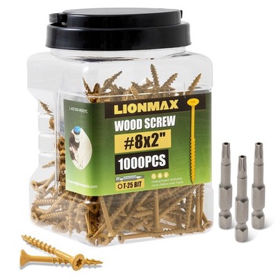LIONMAX Deck Screws 2 Inch, Wood Screws 8 x 2, 1000 PCS, Rust Resistant,