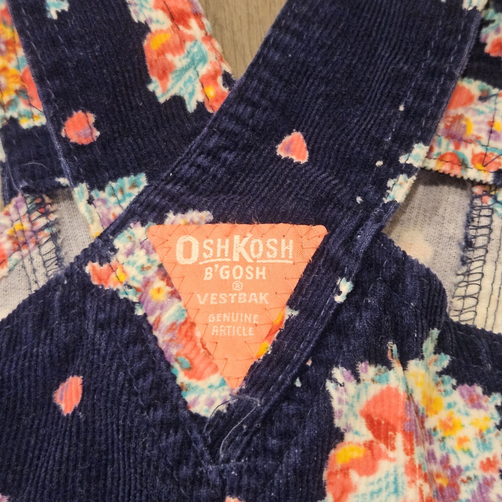 RARE Vtg. Oshkosh B’gosh Vestbak Floral Navy Corduroy Overalls 3T Paper Tag USA