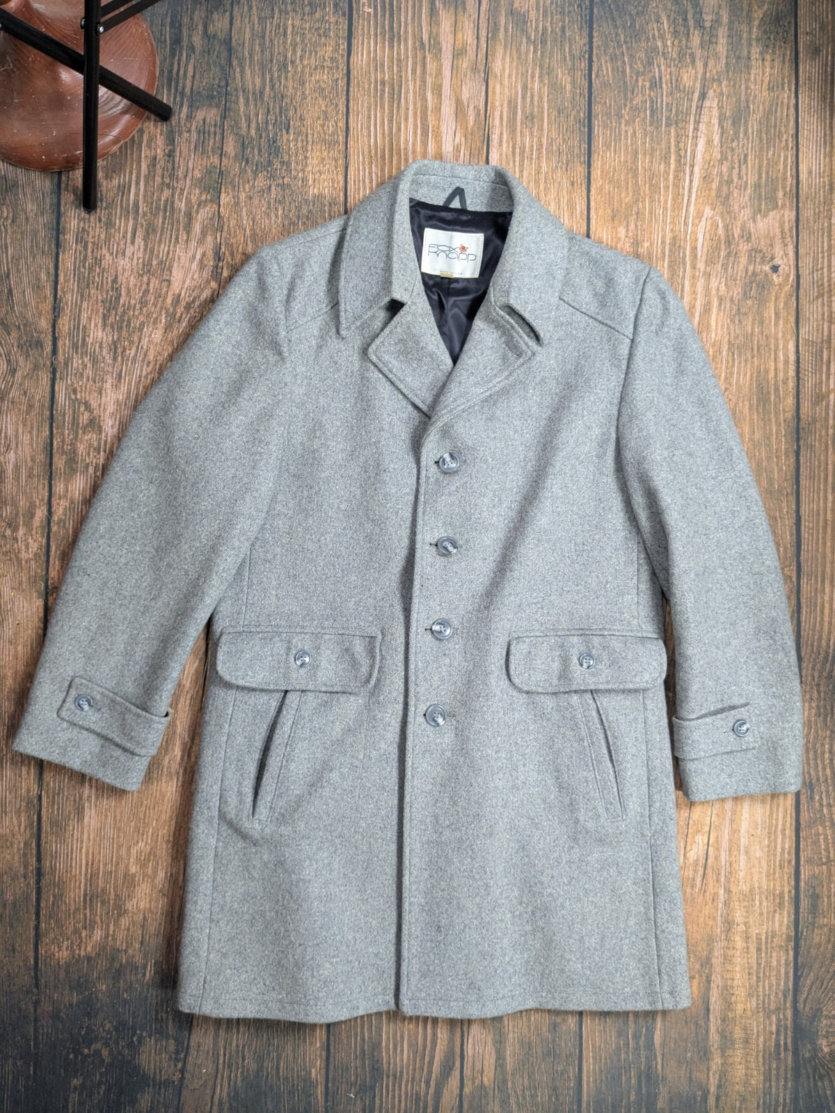 Vintage Fox Knapp Gray Peacoat Size 42 Made in USA Wool Coat