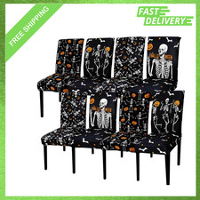 8 Pcs Halloween Chair Slipcovers Polyester Decorating Dancing Skeleton Pumpkin