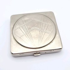 Art Deco Powder Compact Boots England Chrome Small Sqaure C1940s Mirror 