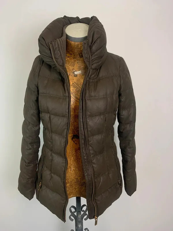 Zara Basic Down Feather Coat Jacket Small 8 Choco… - image 7