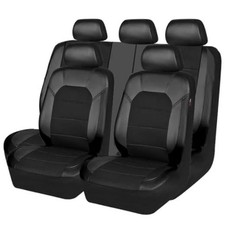 Leather and 3D Air Mesh Universal Fit Car Seat Covers, Full Set Black Black