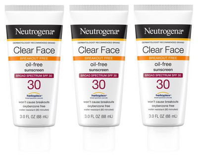 3 Pack Neutrogena Clear Face Liquid Sunscreen Lotion SPF 30 3 oz Exp. 12/26