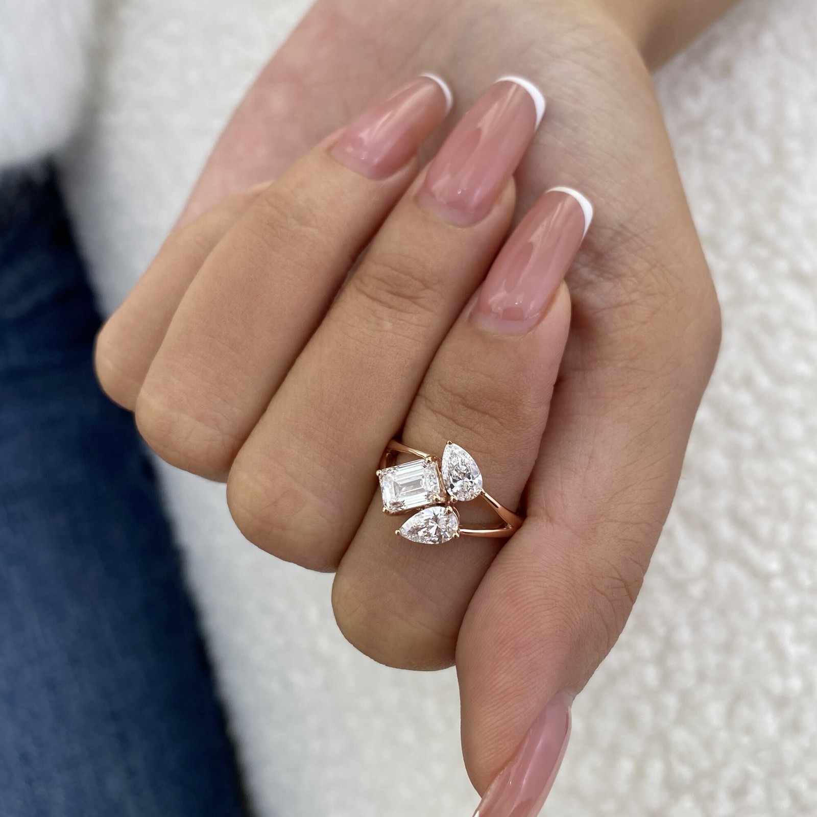 1.6ct F/VS2 Emerald Cut Lab Created Diamond Rose Gold Engagement Ring ...