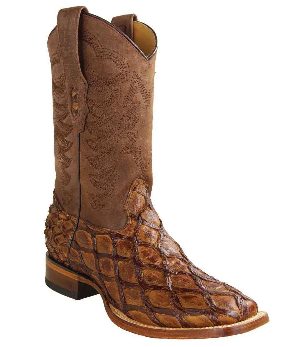 Los Altos Men's Genuine Pirarucu Fish Western Boots Wide Square Toe Wide EE