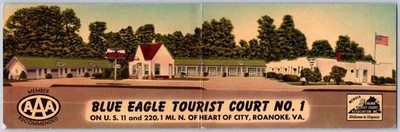 K36/ Roanoke Virginia Postcard Linen 2-Panel Fold Blue Eagle Court 121